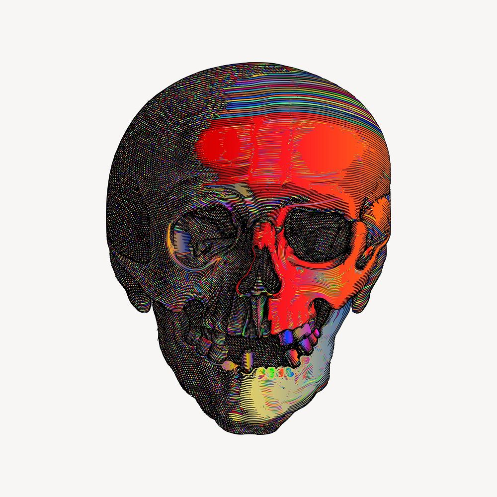 Colorful skull clipart, death illustration vector. Free public domain CC0 image.