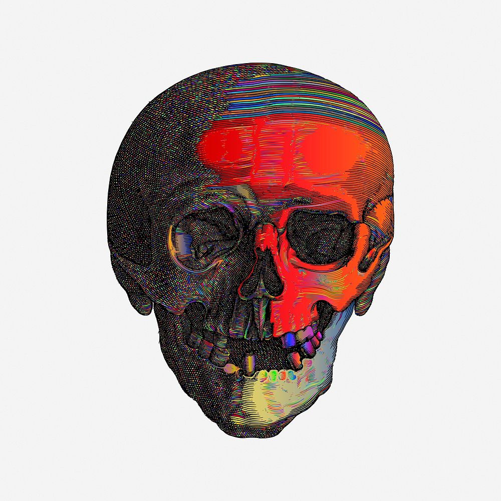 Colorful skull illustration, retro design. Free public domain CC0 image.