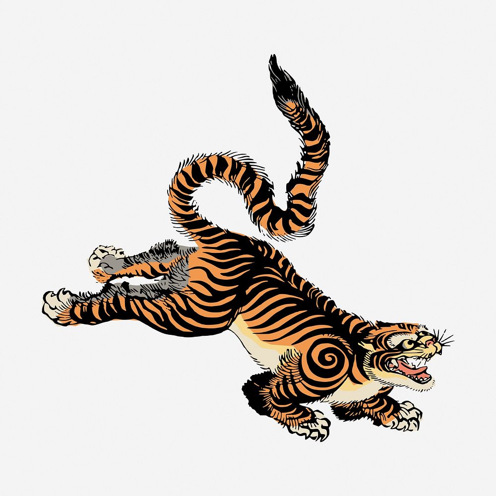 Japanese tiger illustration. Free public domain CC0 image.