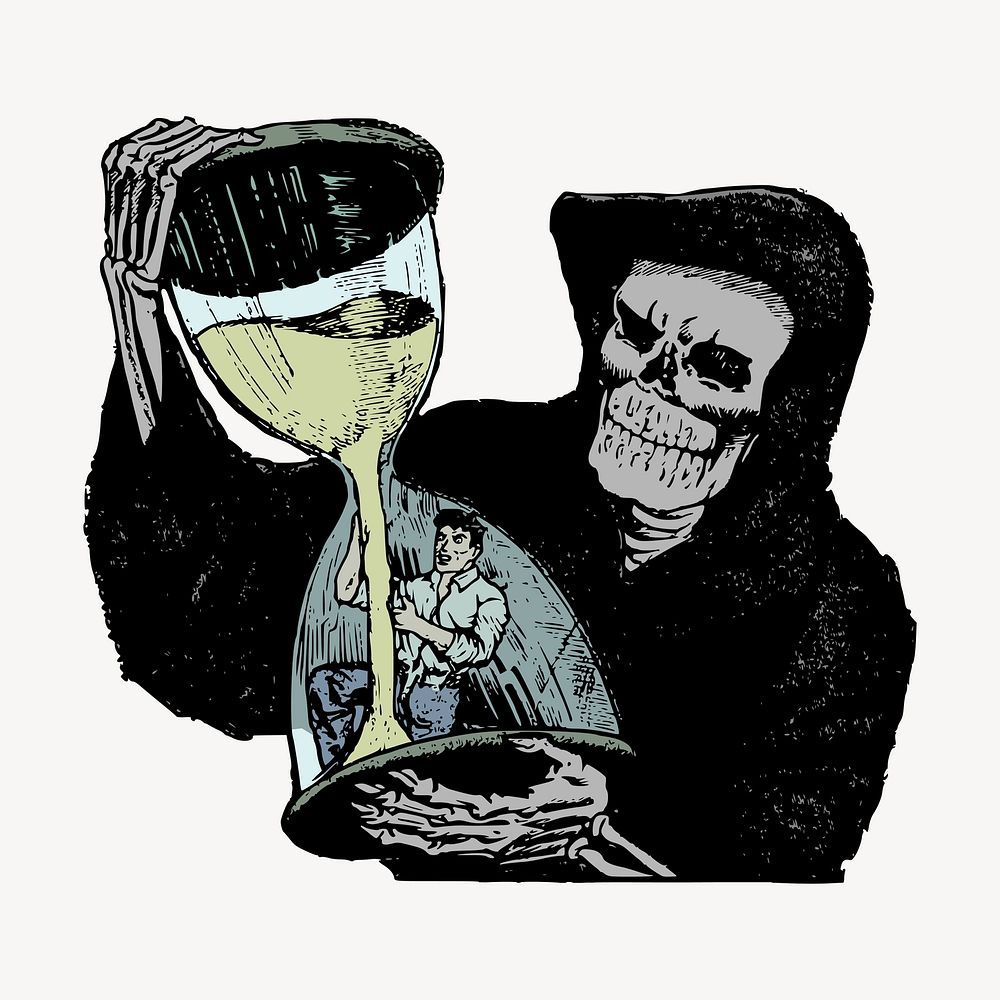Death hourglass clipart, Grim Reaper illustration vector. Free public domain CC0 image.