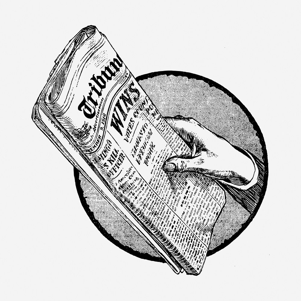 Newspaper hand drawn illustration. Free public domain CC0 image.