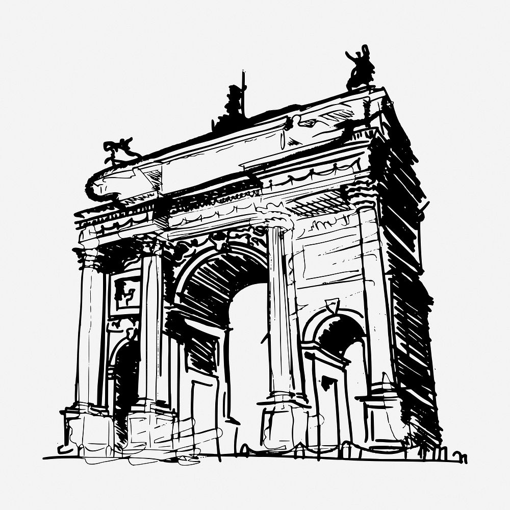 Arc De Triomphe hand drawn illustration. Free public domain CC0 image.