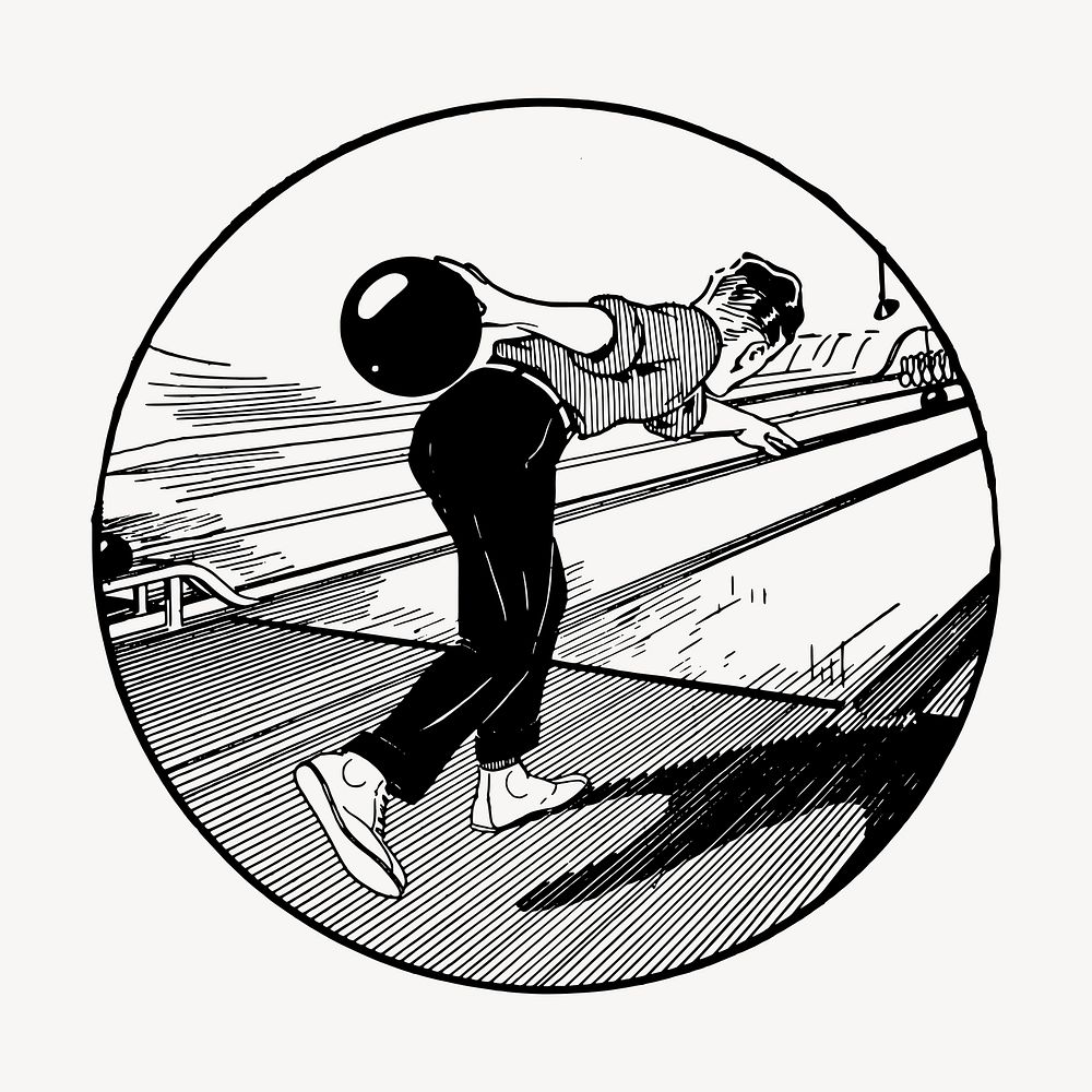 Bowling man hand drawn clipart, leisure activity illustration vector. Free public domain CC0 image.