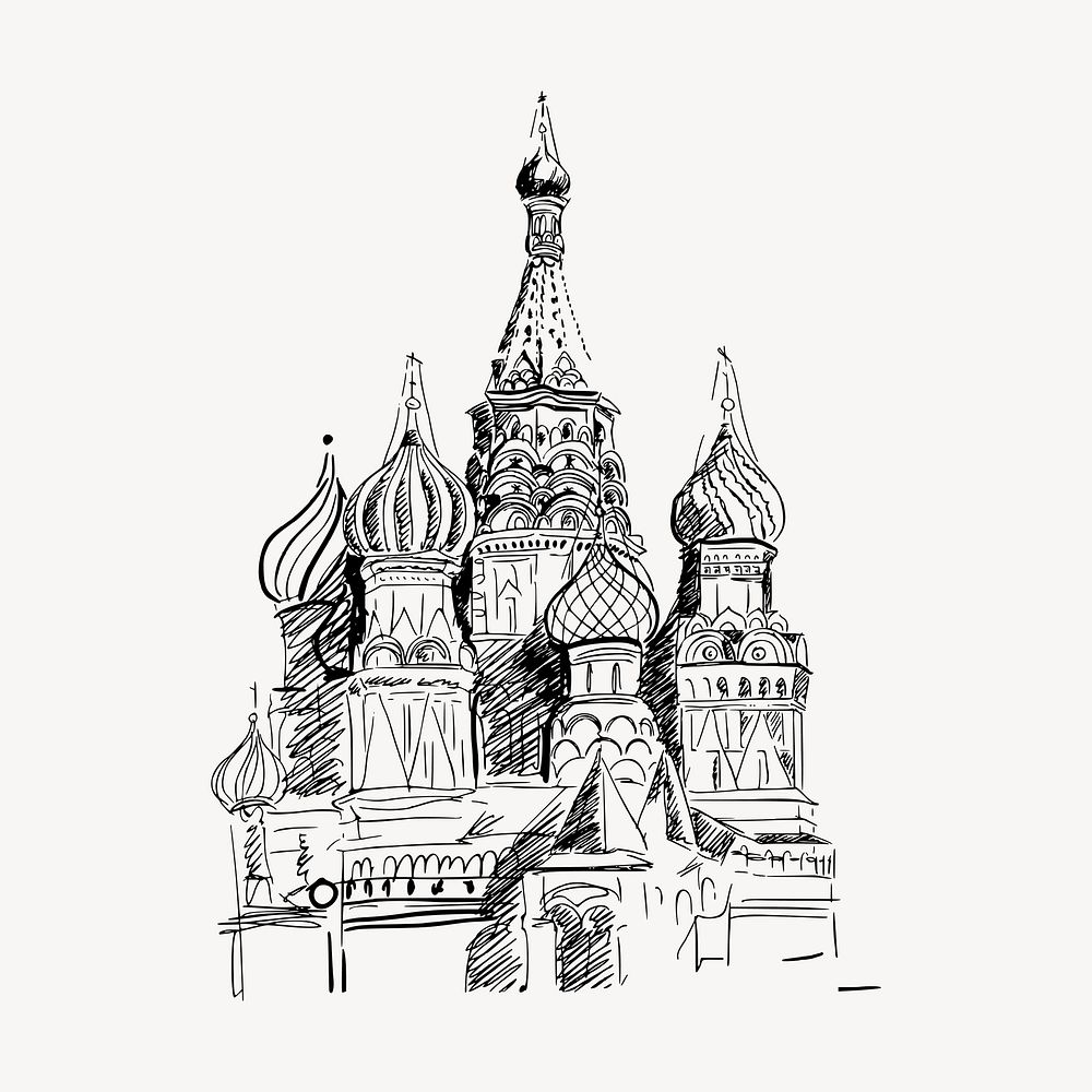 Cathedral hand drawn clipart, Saint Basil illustration vector. Free public domain CC0 image.