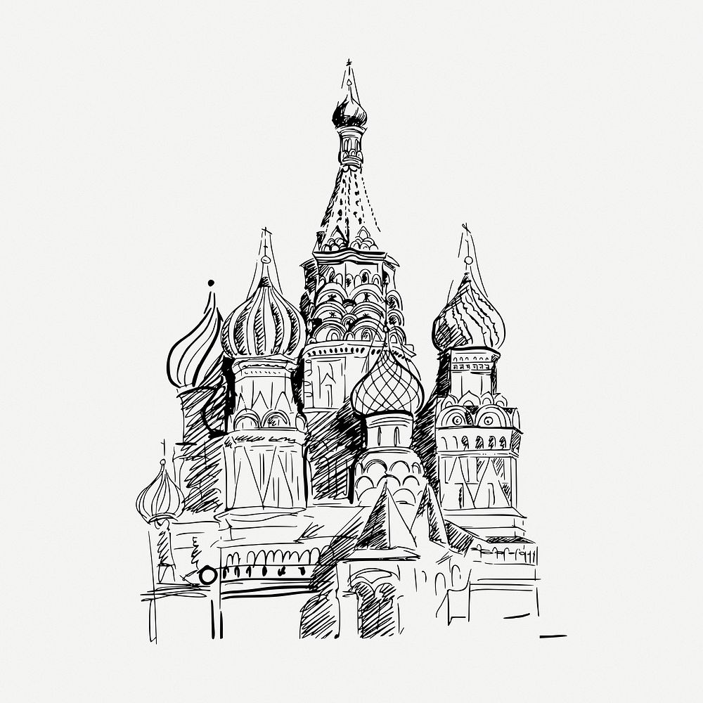Saint Basil's Cathedral drawing clipart, travel destination, illustration psd. Free public domain CC0 image.