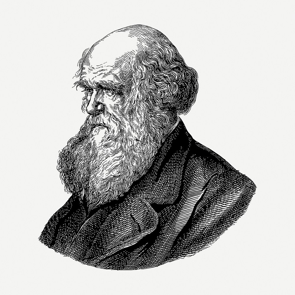 Charles Darwin drawing clipart, scientist illustration psd. Free public domain CC0 image.