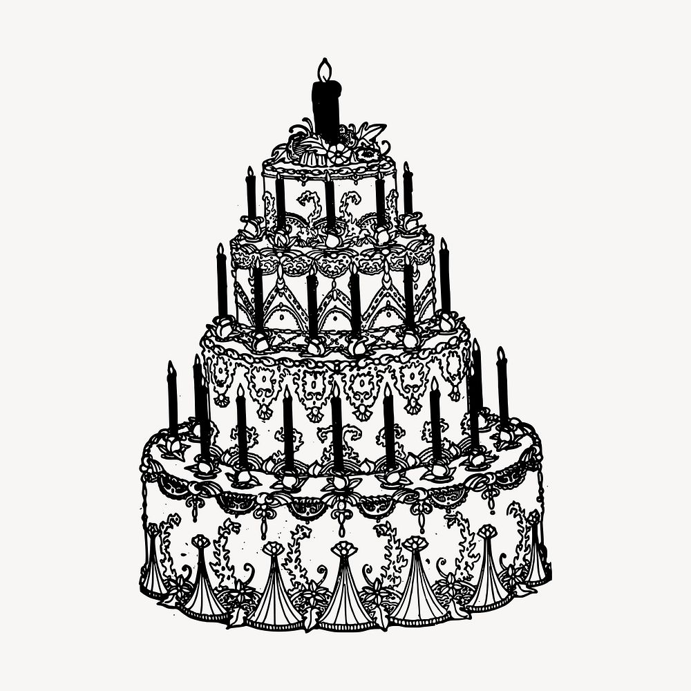 Wedding cake hand drawn clipart, celebration illustration vector. Free public domain CC0 image.