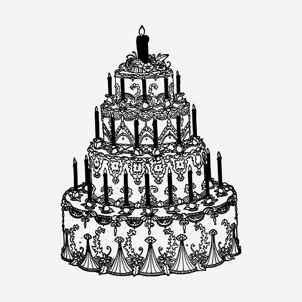 Tall wedding cake hand drawn illustration. Free public domain CC0 image.