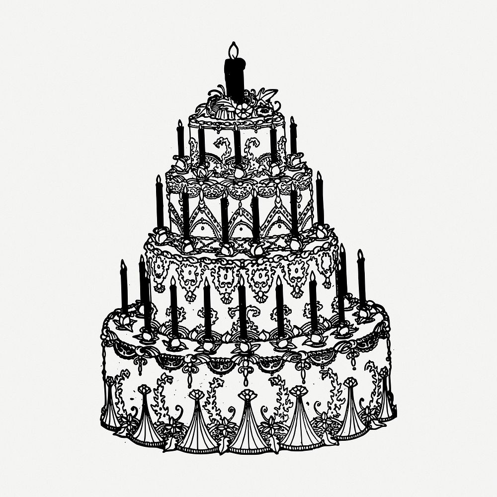 Tall cake drawing clipart, celebration illustration psd. Free public domain CC0 image.