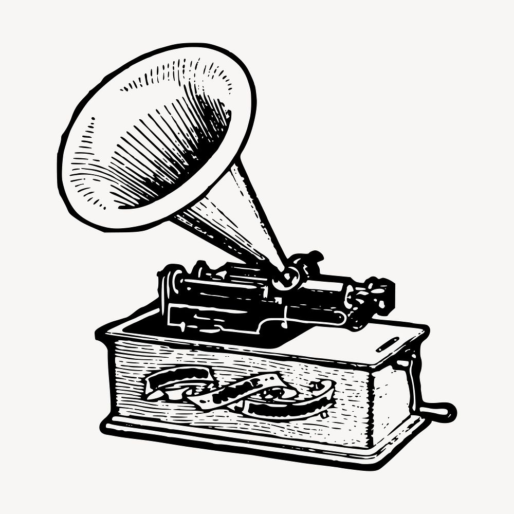 Phonograph hand drawn clipart, music illustration vector. Free public domain CC0 image.