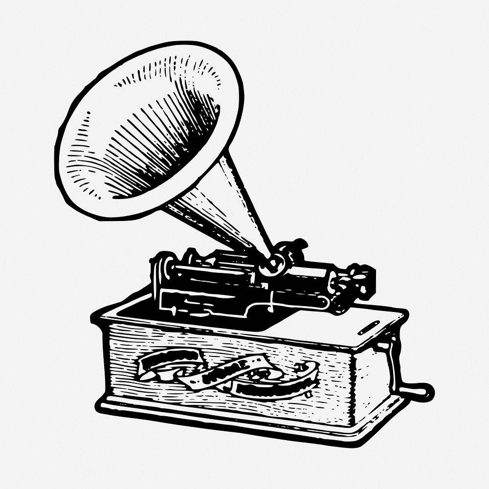 Phonograph hand drawn illustration. Free public domain CC0 image.