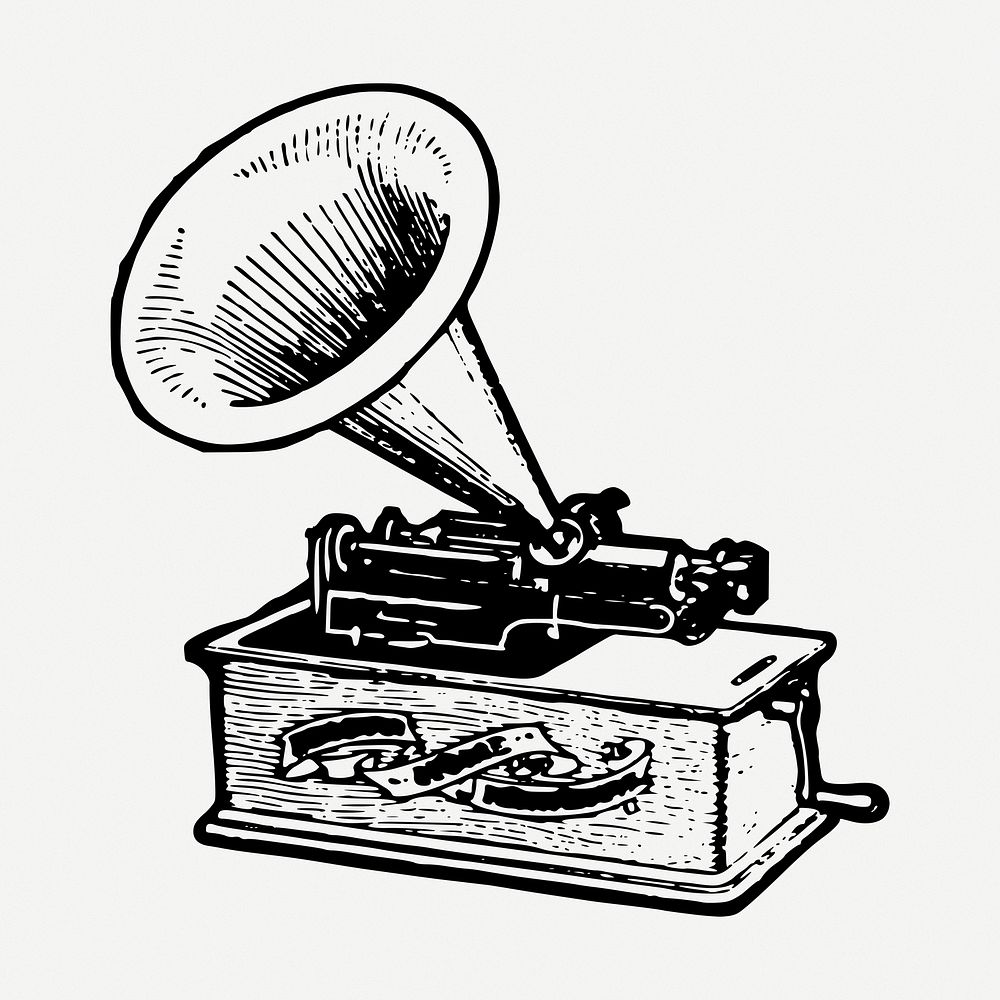 Phonograph drawing clipart, music illustration psd. Free public domain CC0 image.
