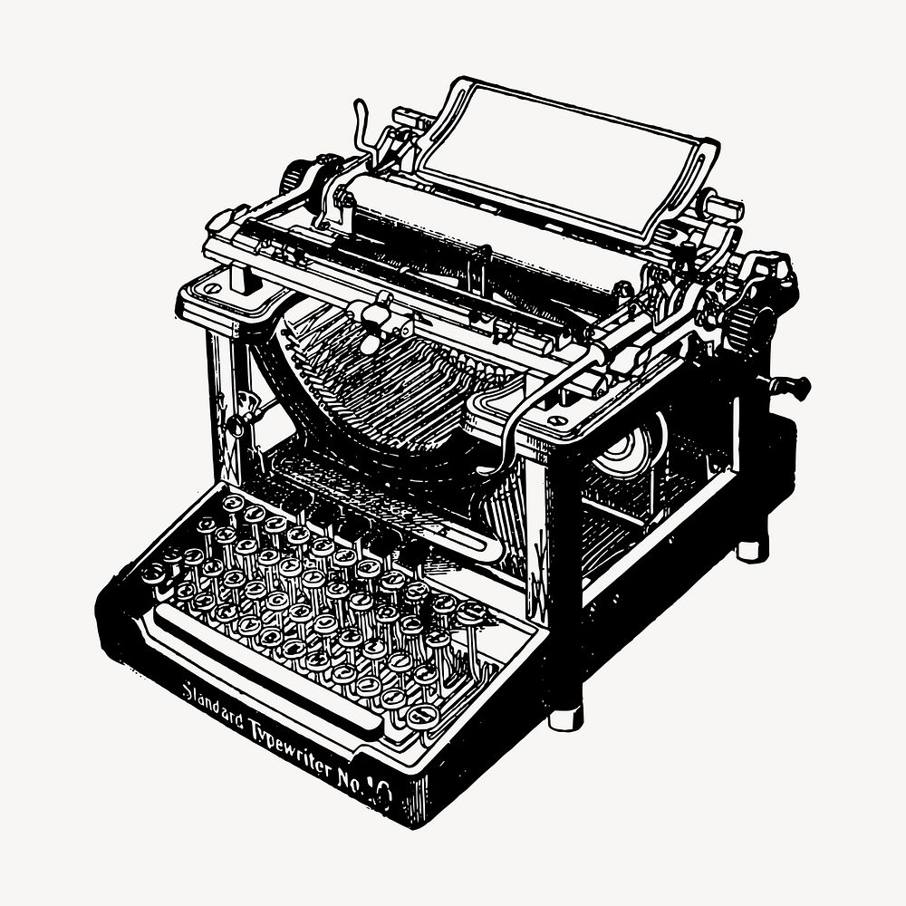 Vintage typewriter hand drawn clipart, equipment illustration vector. Free public domain CC0 image.