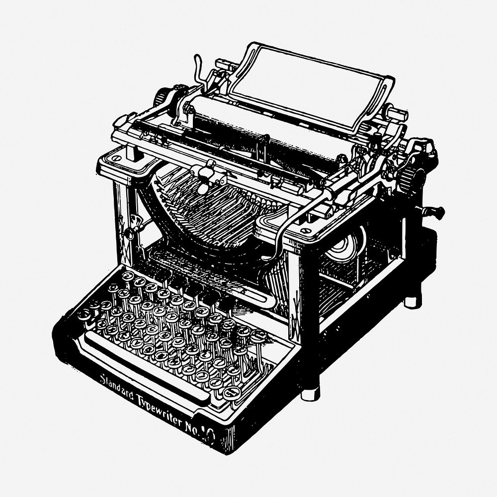 Vintage typewriter hand drawn illustration. Free public domain CC0 image.