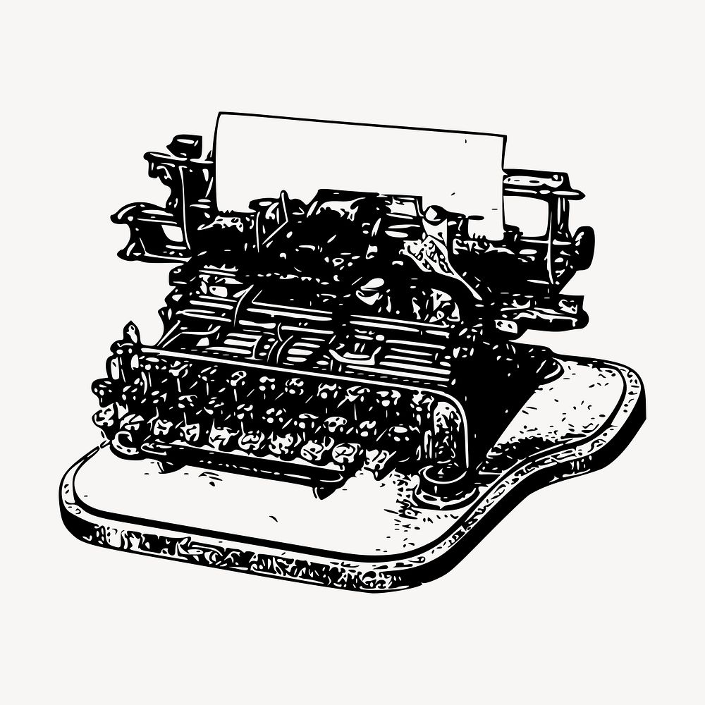 Typewriter hand drawn clipart, equipment illustration vector. Free public domain CC0 image.