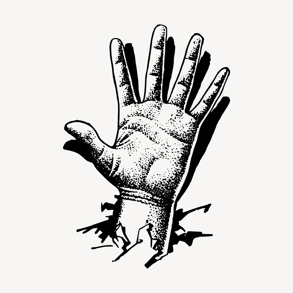 Palm hand drawn clipart, black and white illustration vector. Free public domain CC0 image.