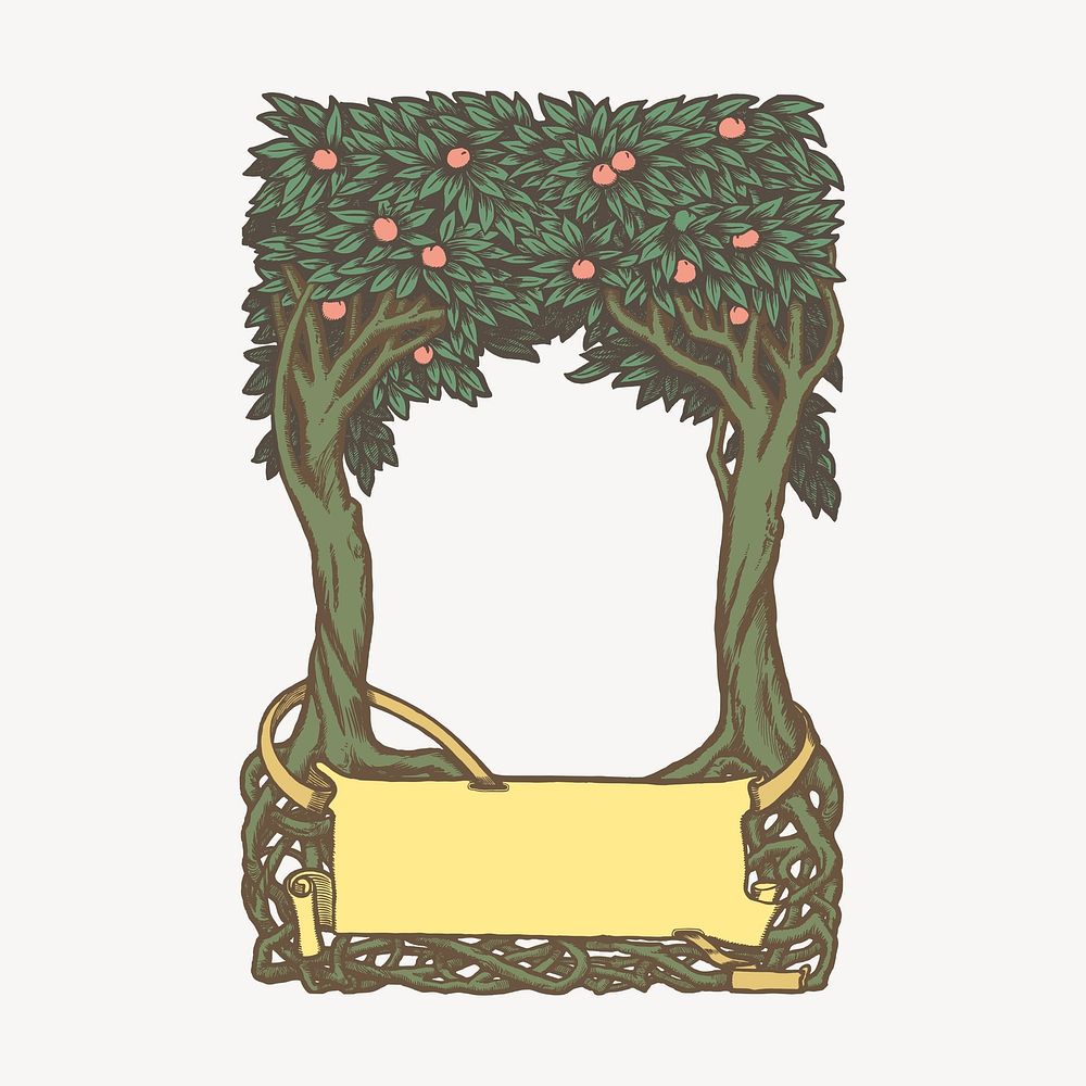 Peach tree frame clipart, botanical illustration vector. Free public domain CC0 image.