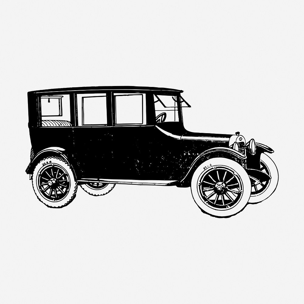 Classic family car hand drawn illustration. Free public domain CC0 image.