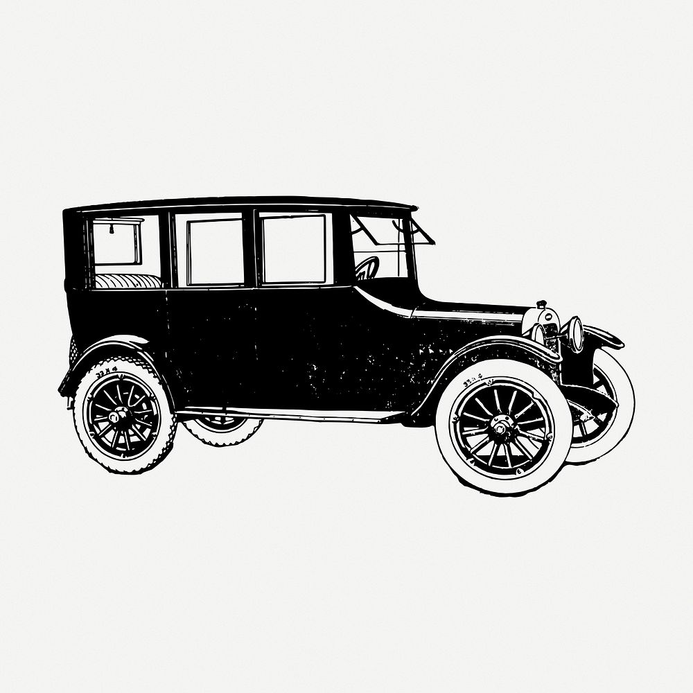 Classic family car drawing clipart, automobile illustration psd. Free public domain CC0 image.