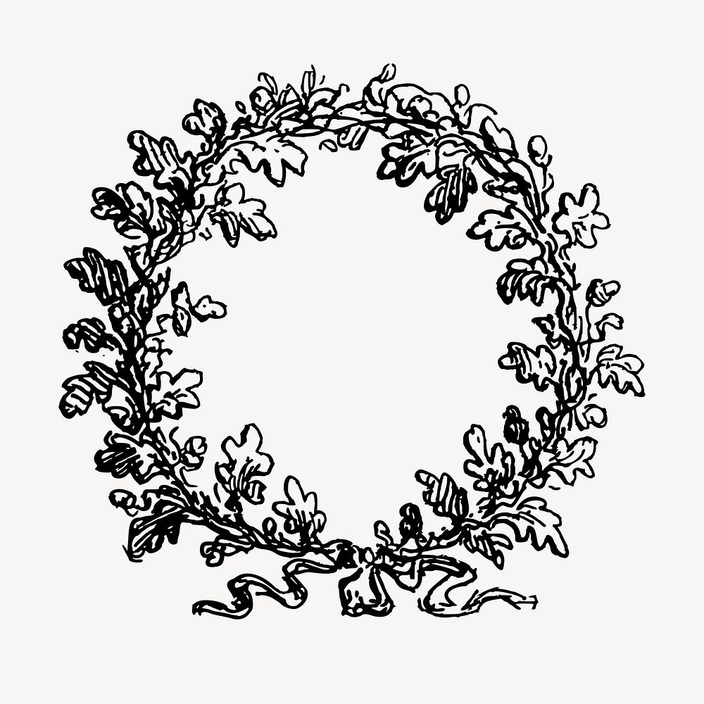 Wreath hand drawn frame, leaf illustration vector. Free public domain CC0 image.