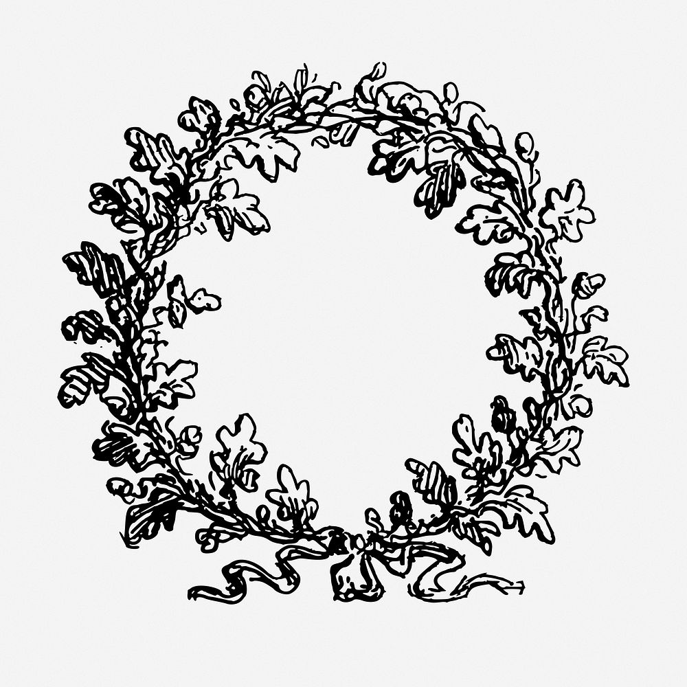 Wreath hand drawn frame illustration. Free public domain CC0 image.