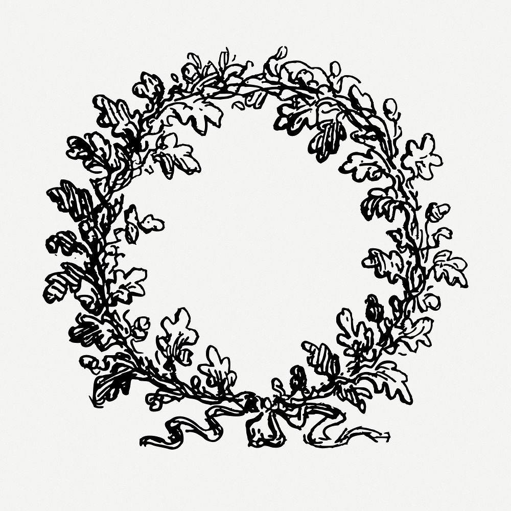 Wreath drawing frame clipart, leaf illustration psd. Free public domain CC0 image.