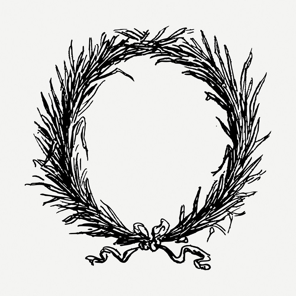 Wreath drawing clipart, frame illustration psd. Free public domain CC0 image.