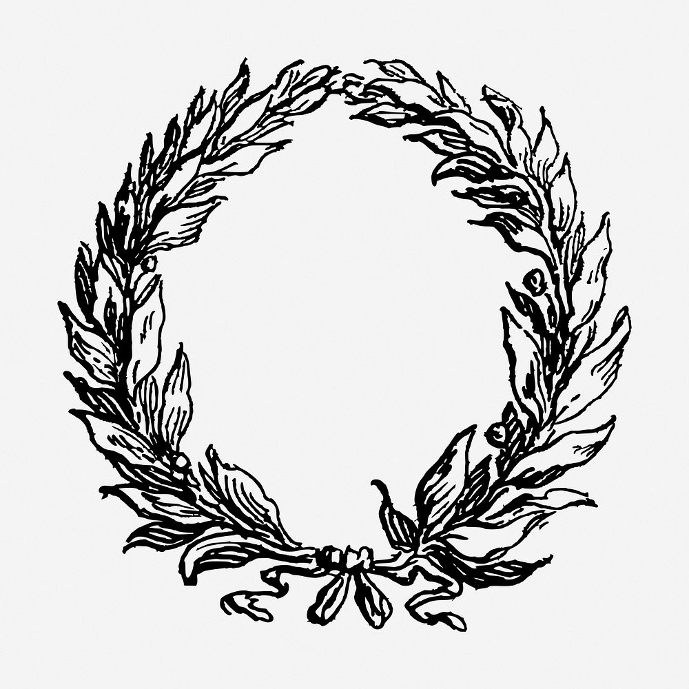 Leafy wreath hand drawn frame illustration. Free public domain CC0 image.