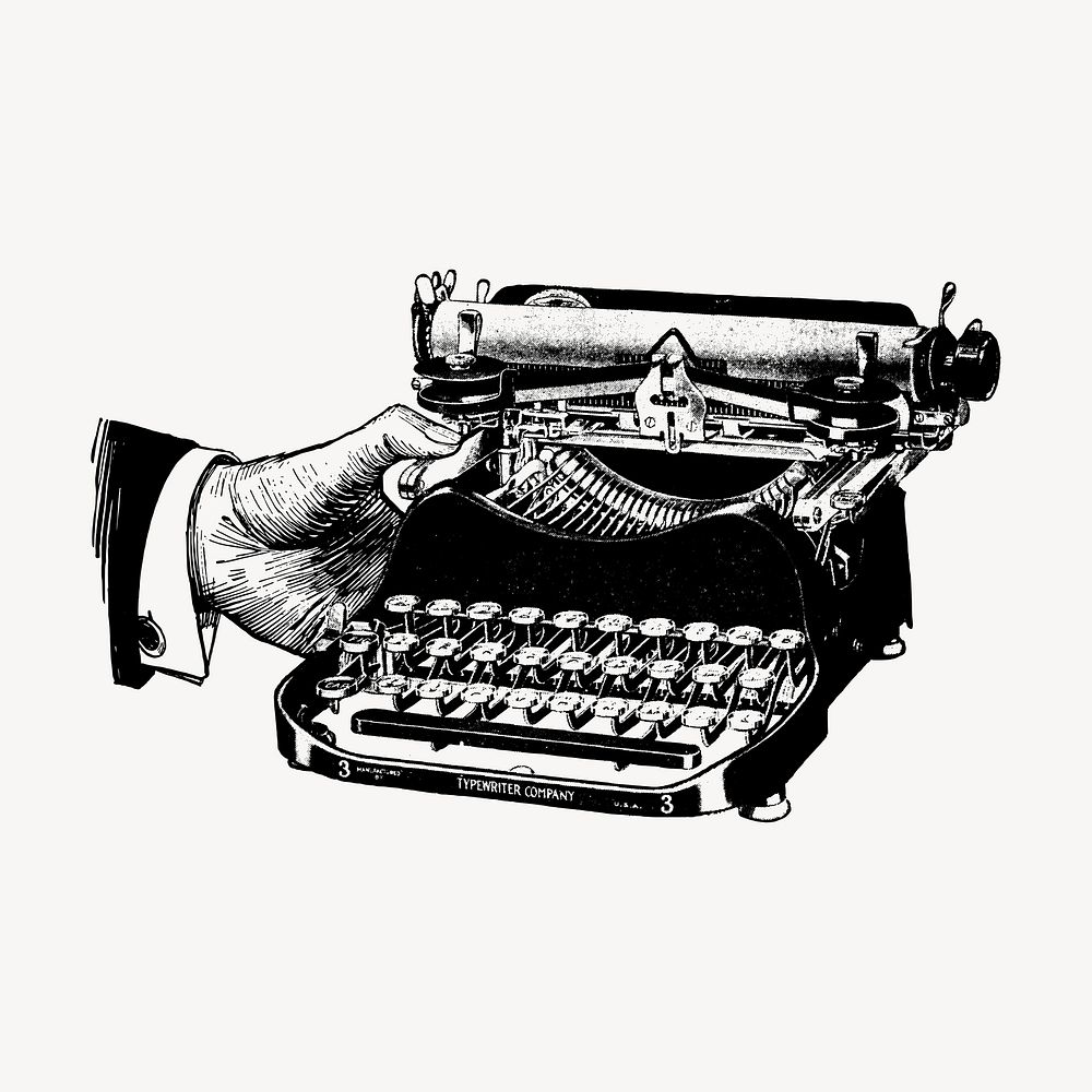 Typewriter hand drawn clipart, bw illustration vector. Free public domain CC0 image.