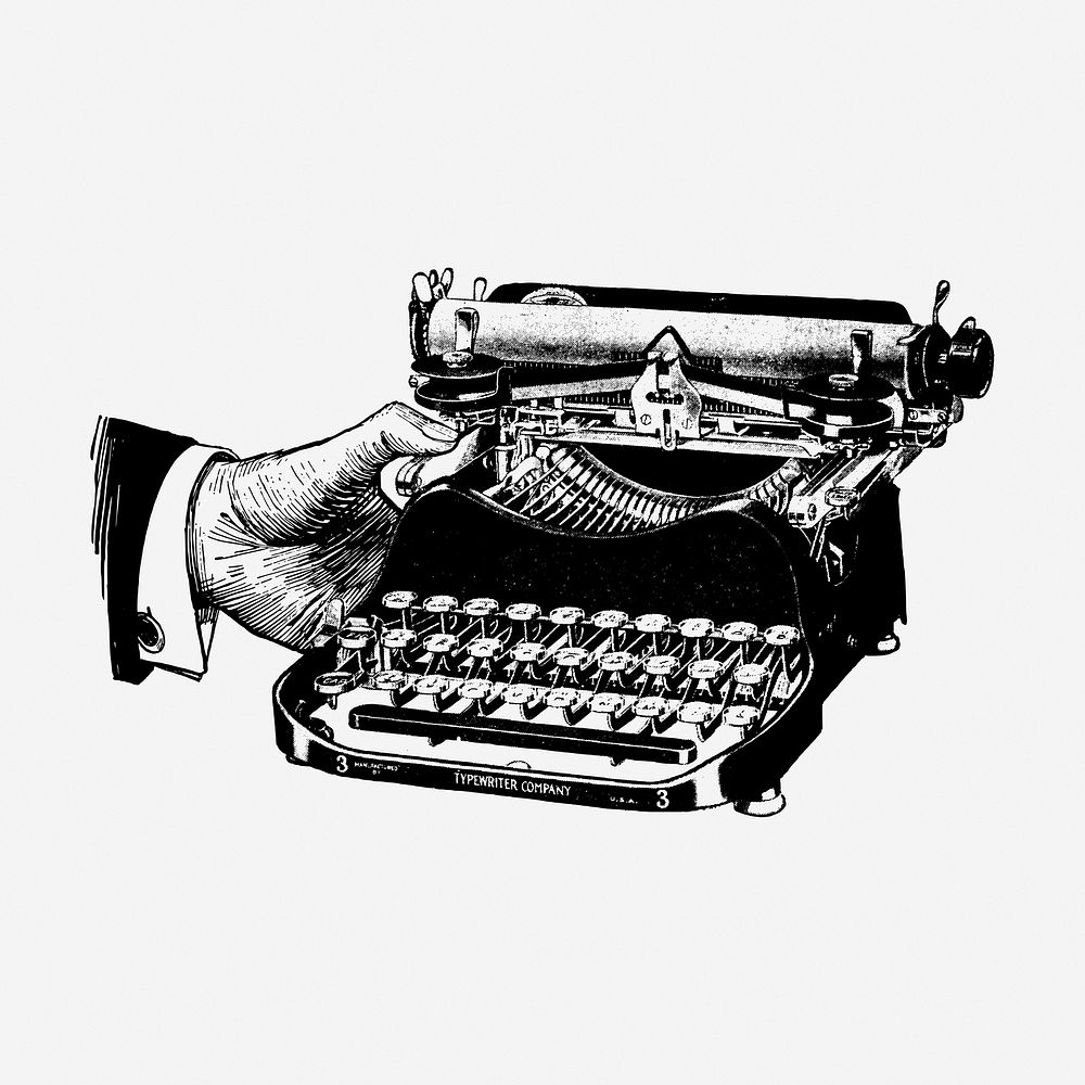 Typewriter hand drawn illustration. Free public domain CC0 image.