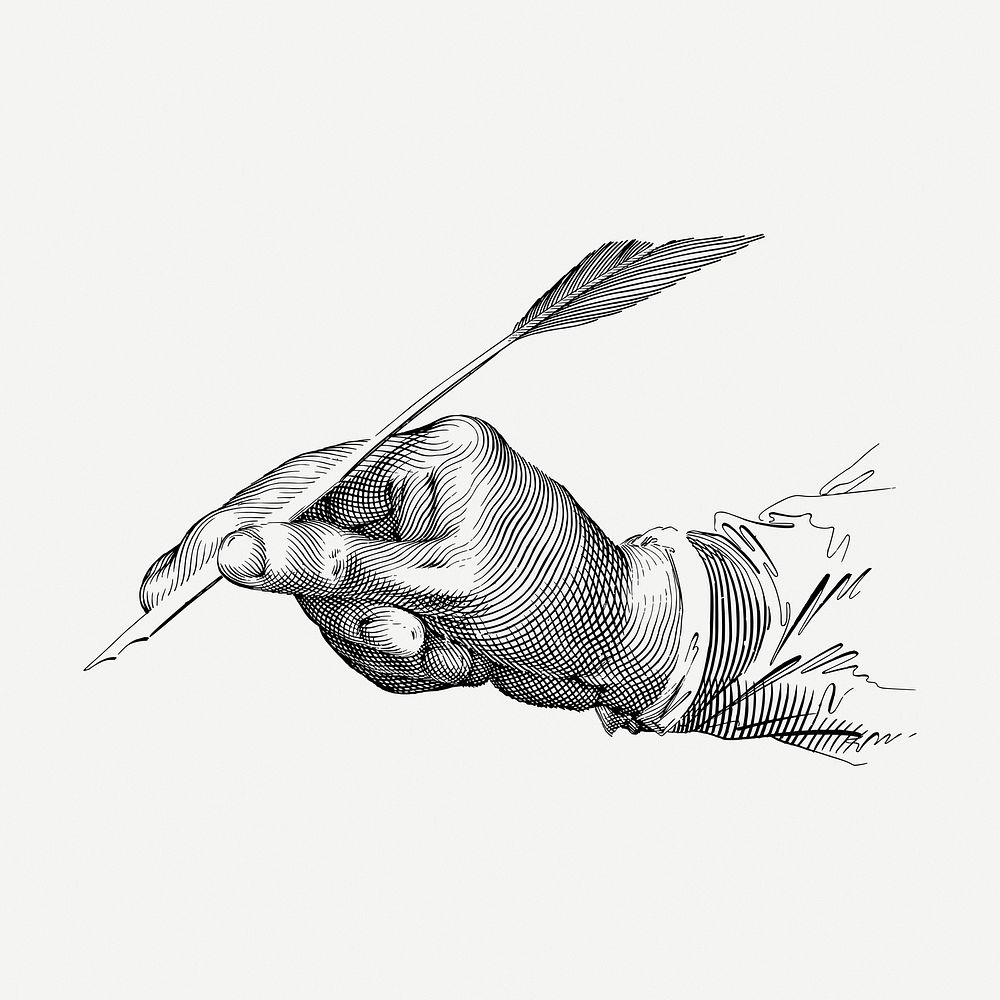 Quill writing drawing clipart, studying illustration psd. Free public domain CC0 image.