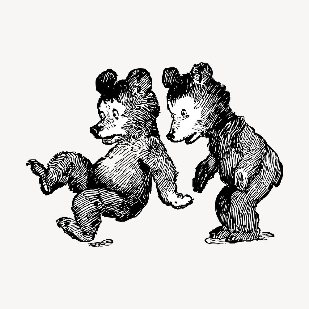 Baby bears hand drawn clipart, animal illustration vector. 