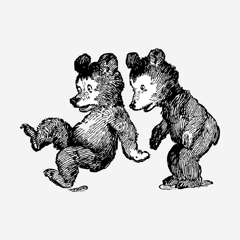 Baby bears, hand drawn illustration. Free public domain CC0 image.