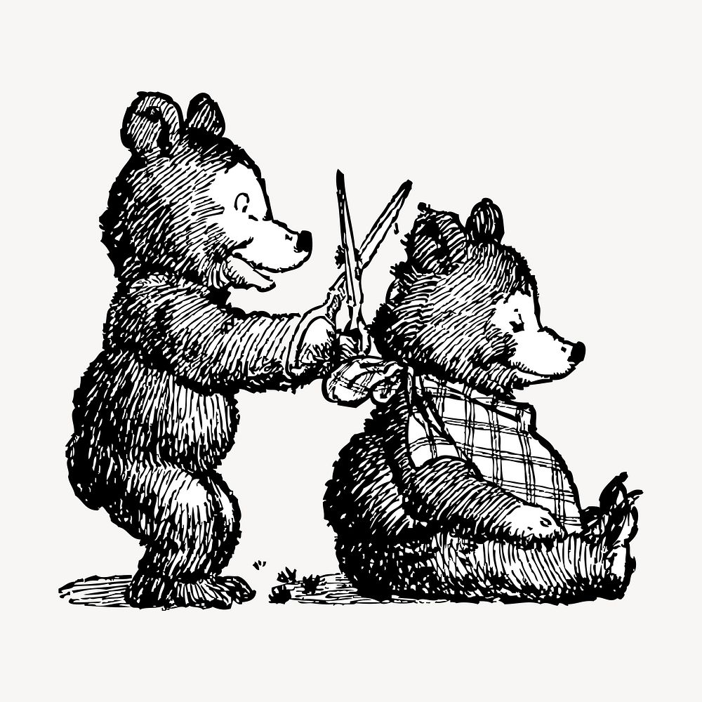 Little bears hand drawn clipart, haircut illustration vector. Free public domain CC0 image.