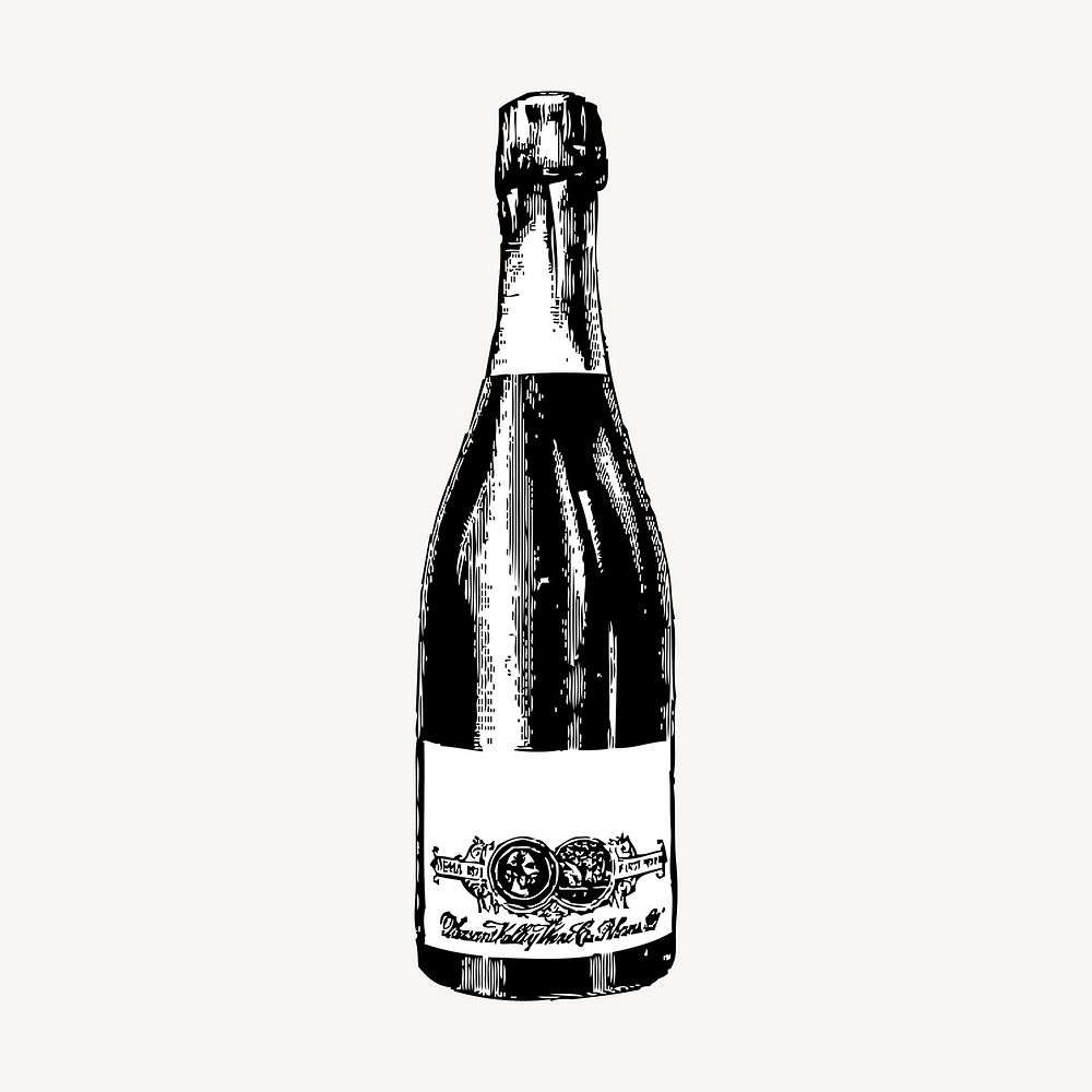 Champagne bottle hand drawn clipart, alcohol illustration vector. Free public domain CC0 image.