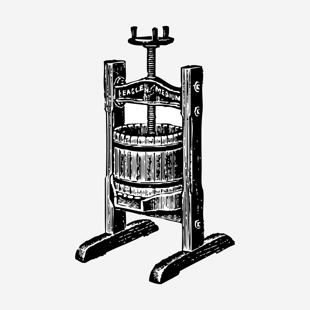 Wine press hand drawn illustration. Free public domain CC0 image.