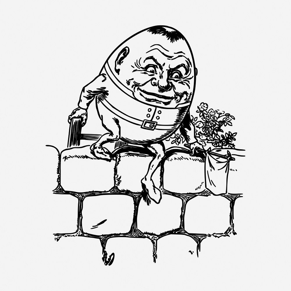 Humpty Dumpty hand drawn illustration. Free public domain CC0 image.