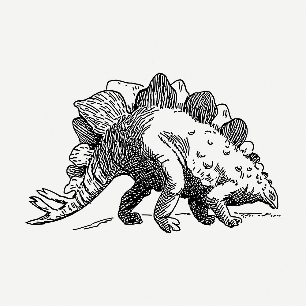 Dinosaur drawing clipart, Stegosaurus illustration psd. Free public domain CC0 image.