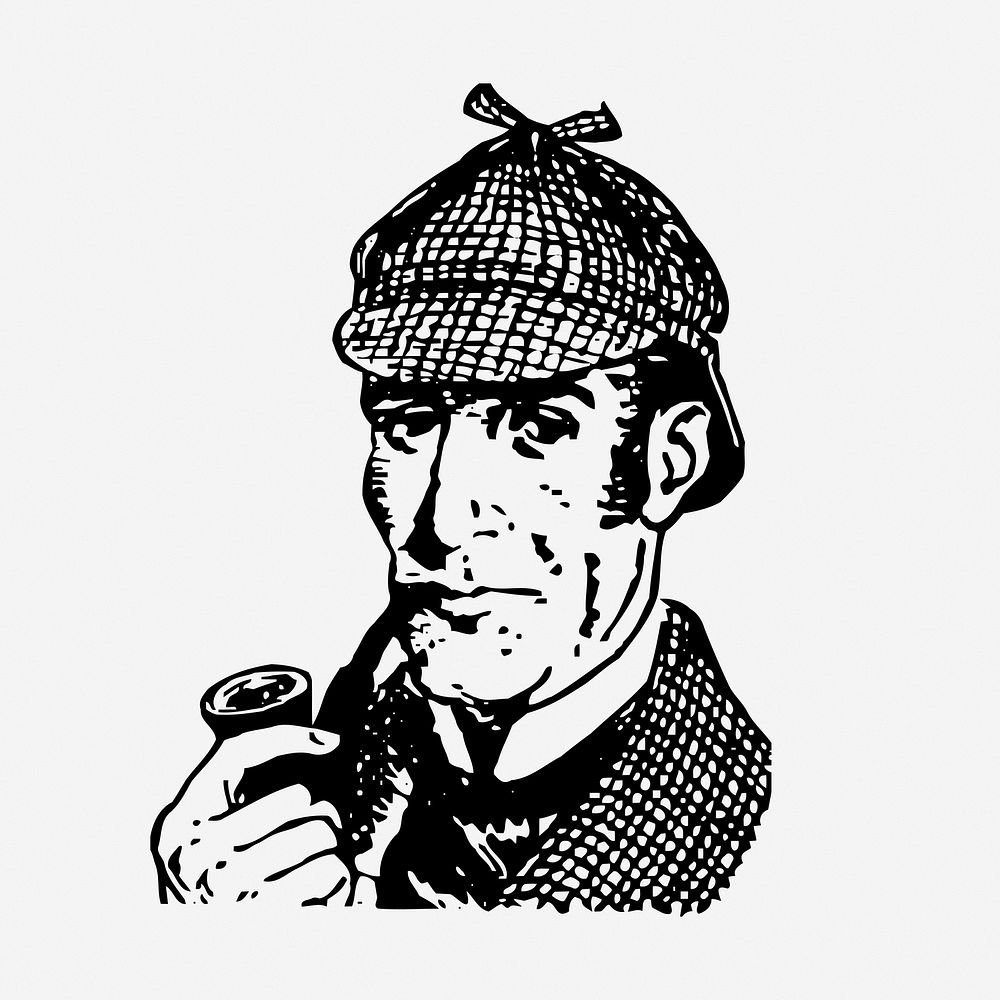 Sherlock Holmes hand drawn illustration. Free public domain CC0 image.
