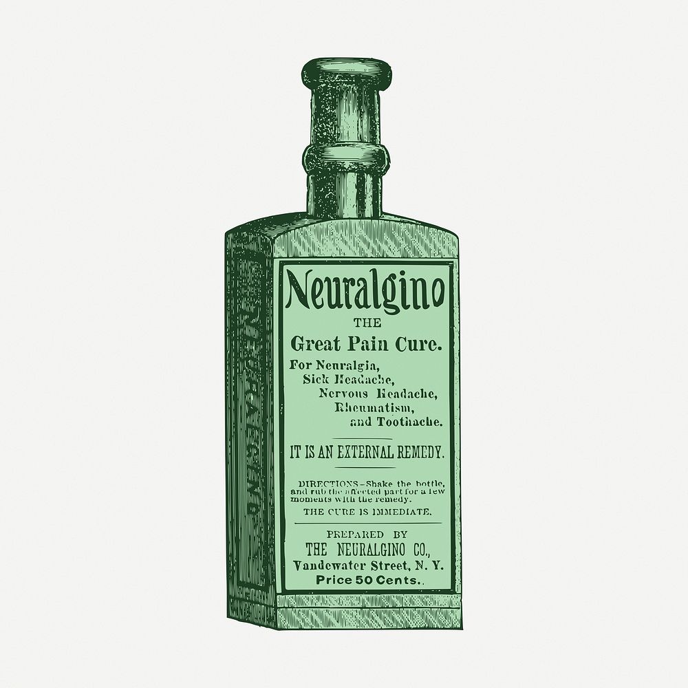 Green bottle vintage clipart, medicine illustration psd. Free public domain CC0 image.