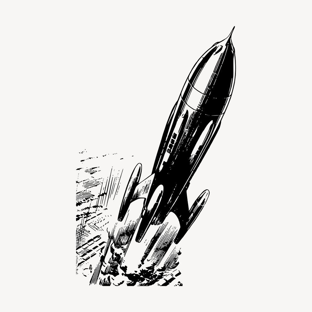 Rocket hand drawn clipart, launched spaceship illustration vector. Free public domain CC0 image.