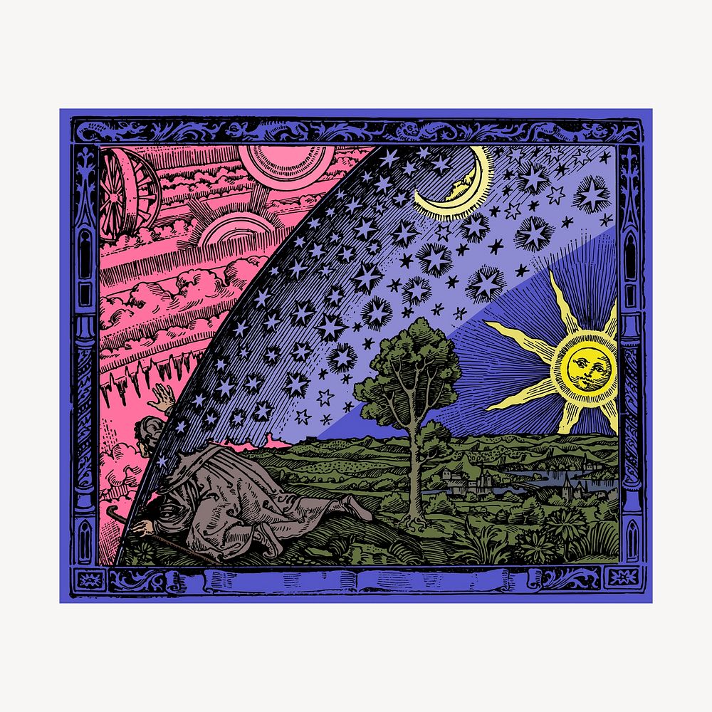 Universe, Flammarion illustration vector. Free public domain CC0 image.