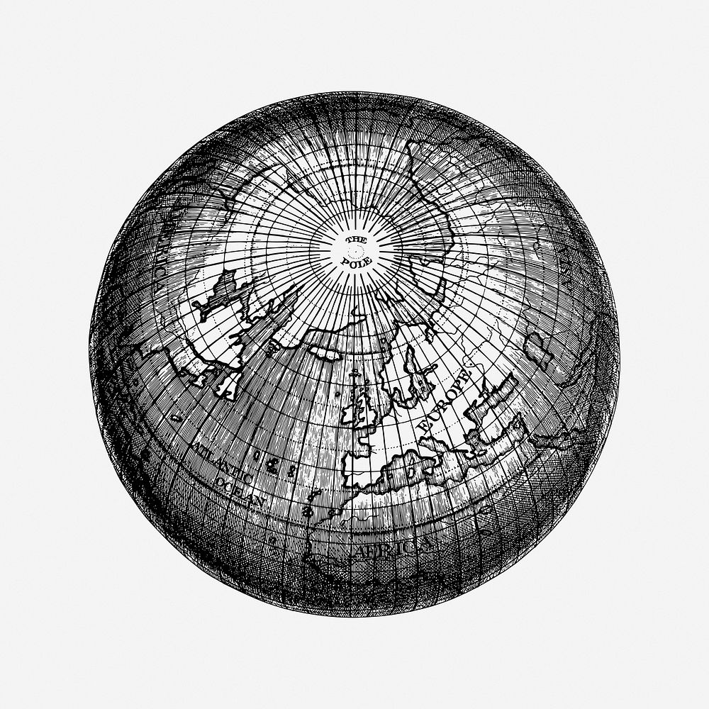 Earth globe hand drawn illustration. Free public domain CC0 image.