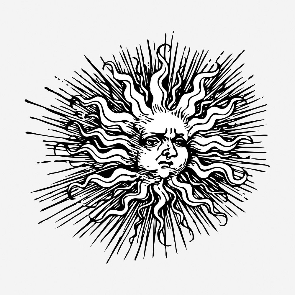 Ornate sun hand drawn illustration. Free public domain CC0 image.