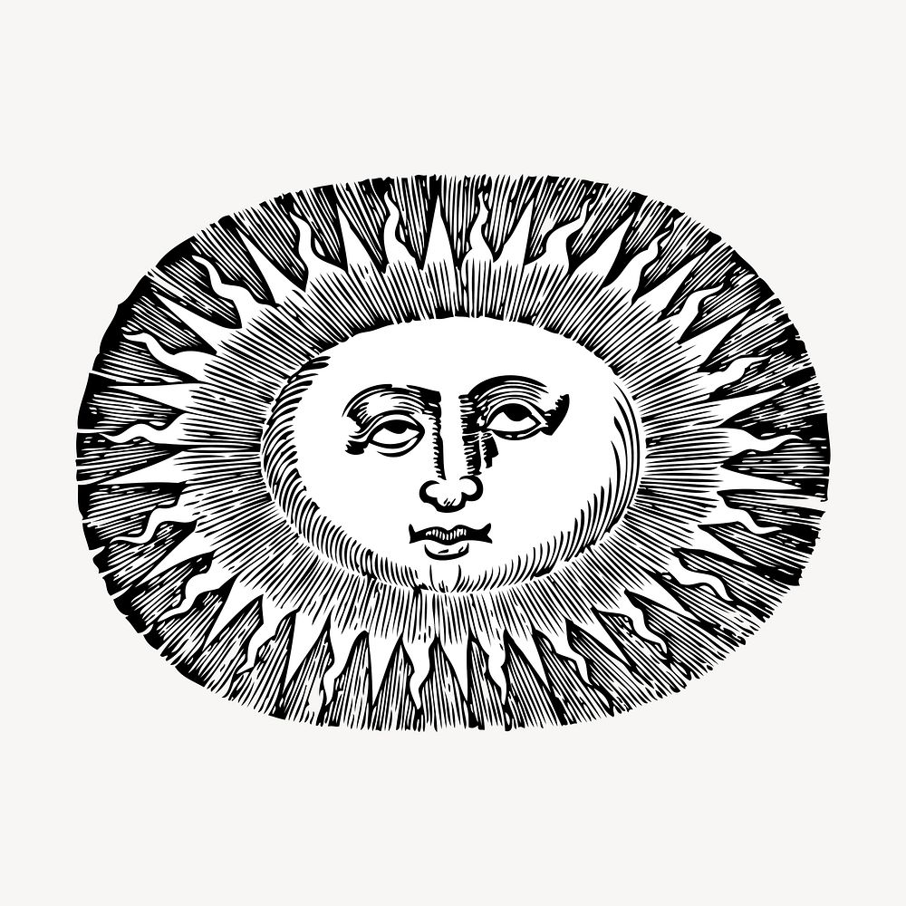 Face sun hand drawn clipart, surreal illustration vector. Free public domain CC0 image.