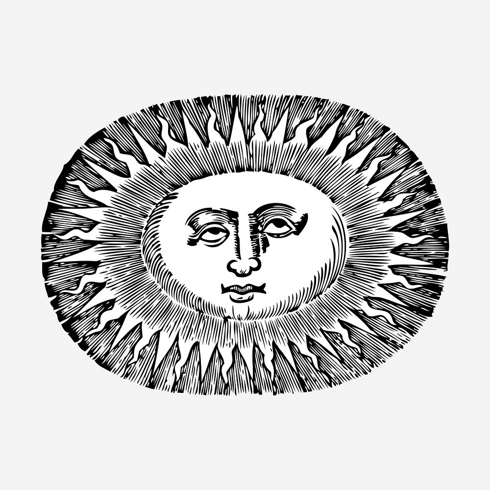 Ornate sun hand drawn illustration. Free public domain CC0 image.