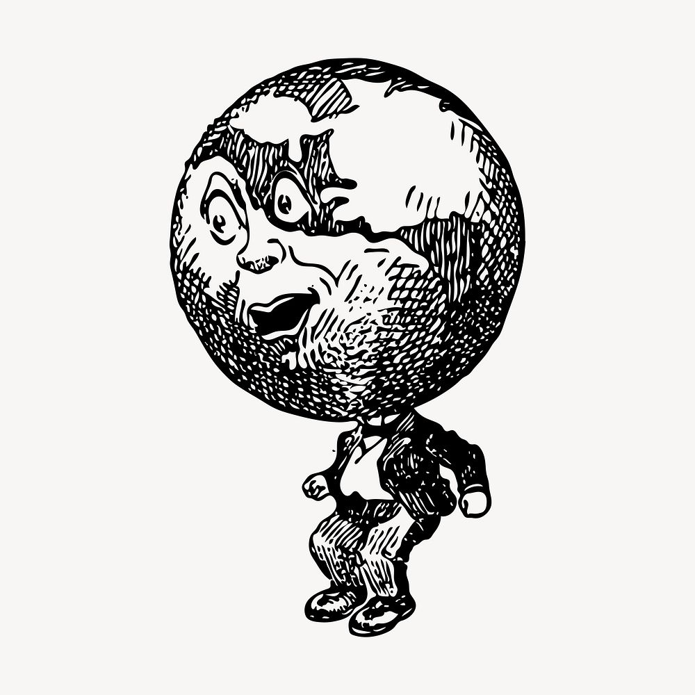 Globe man hand drawn clipart, cartoon illustration vector. Free public domain CC0 image.