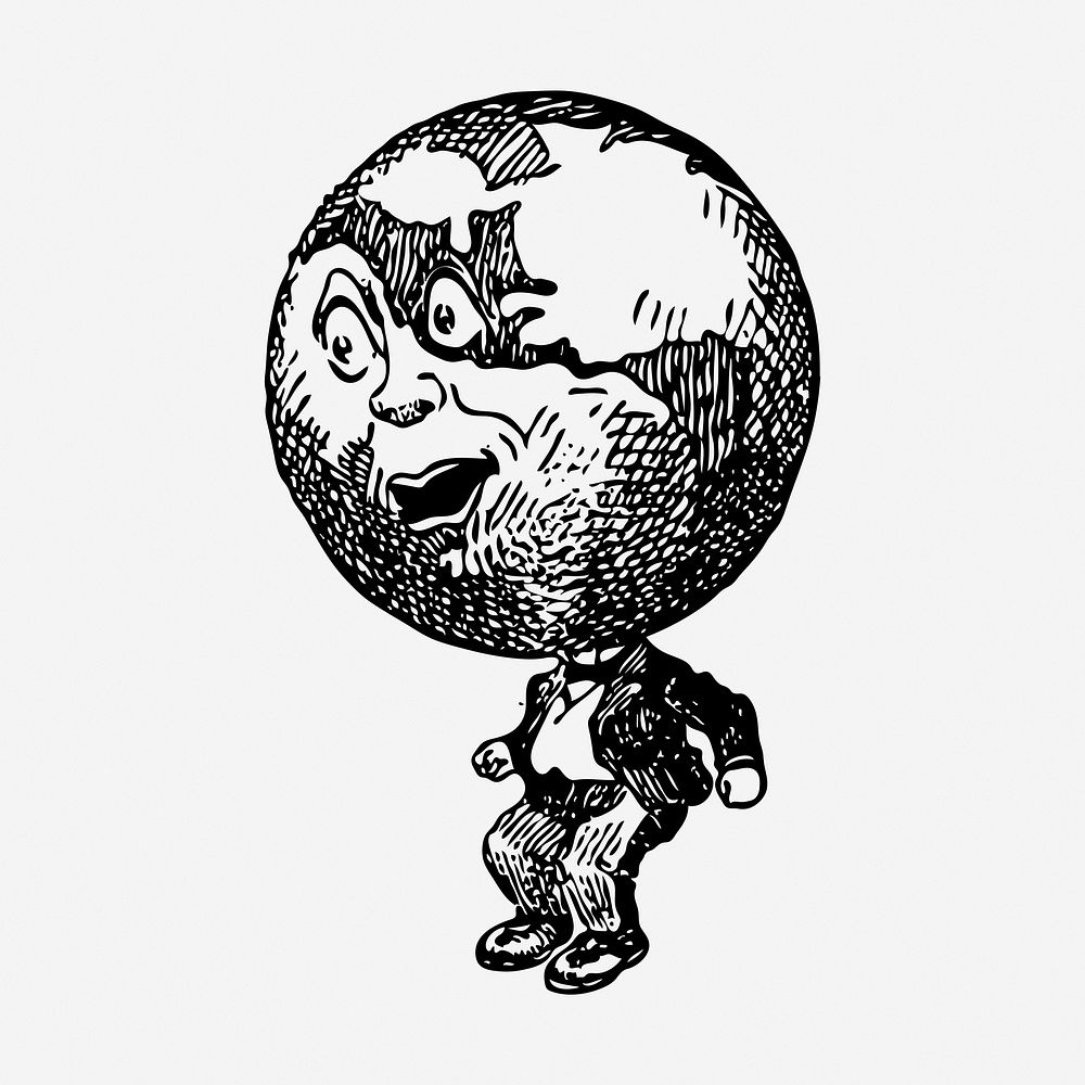 Globe man hand drawn illustration. Free public domain CC0 image.