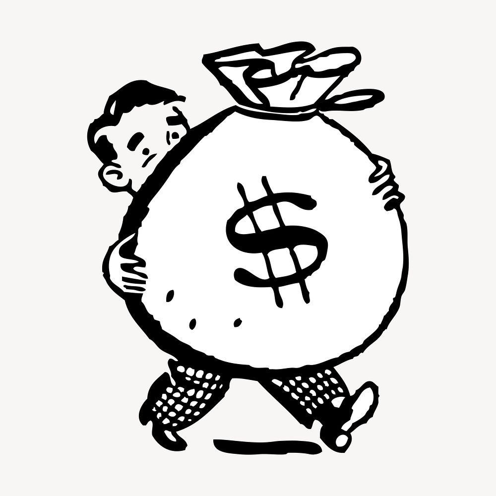 Money bag hand drawn clipart, business illustration vector. Free public domain CC0 image.