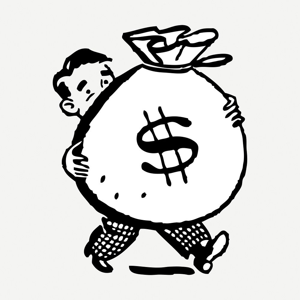 Money bag drawing clipart, business illustration psd. Free public domain CC0 image.